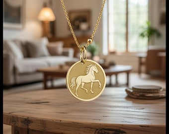 Handmade Brass Horse Pendant Necklace, Gold Tone Animal Jewelry