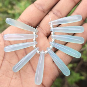 Exquisite Aqua Chalcedony Smooth Drops 36x8mm 9-inch Strand –  Natural Gemstone for Luxe Jewelry Creations