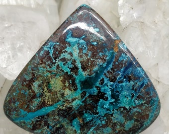 Natural Azurite Chrysocolla Stone, Top Quality Stone Heart Stone Cabochon 37x33x6mm Natural Blue Color. Flat Back Stone