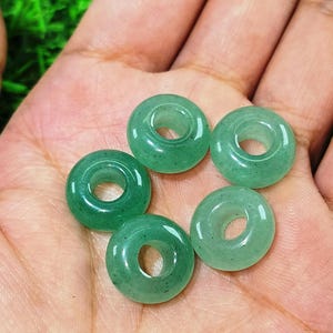 Green Aventurine Large Hole Beads 14x7mm: Smooth Round Gemstone, 5 Pcs