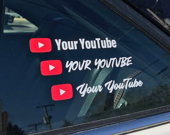 Custom YouTube sticker with your channel name. For phone, laptop, tablet or car window.
