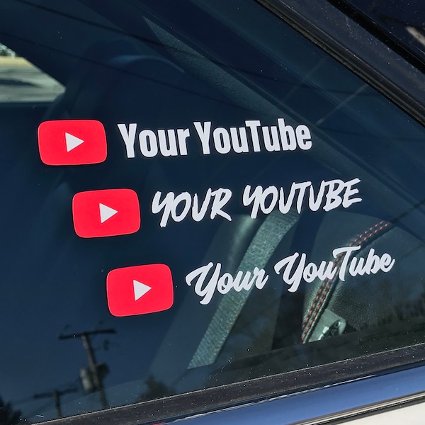 Custom YouTube sticker with your channel name. For phone, laptop, tablet or car window.