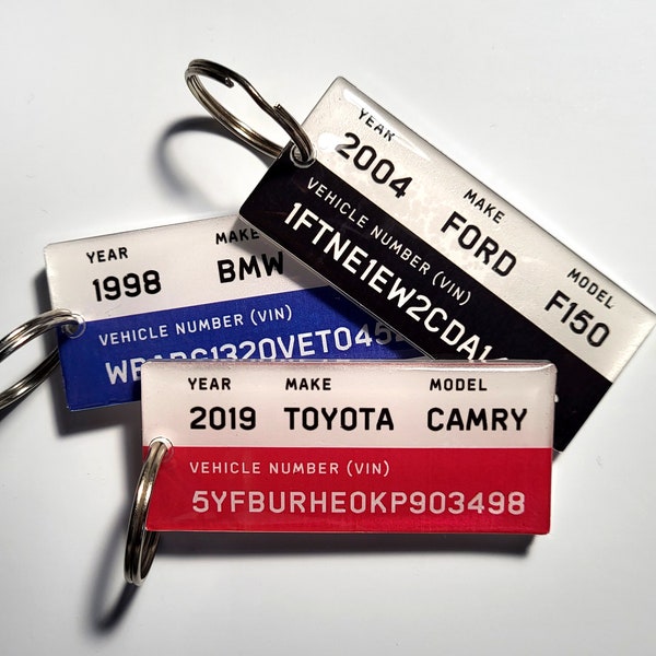 Keyring with VIN, Car Make, Model and Year. Key Tag for Dealerships, Car Rental Companies. Keychain for Truck Drivers and Logistics.