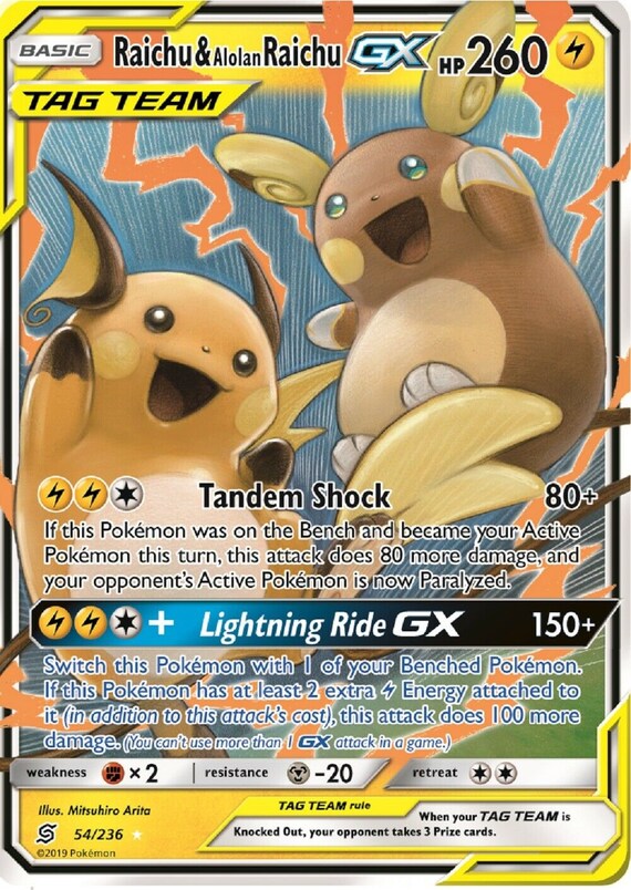 Pokemon Raichu en Alolan Raichu GX Tag Team Unified Minds | Etsy