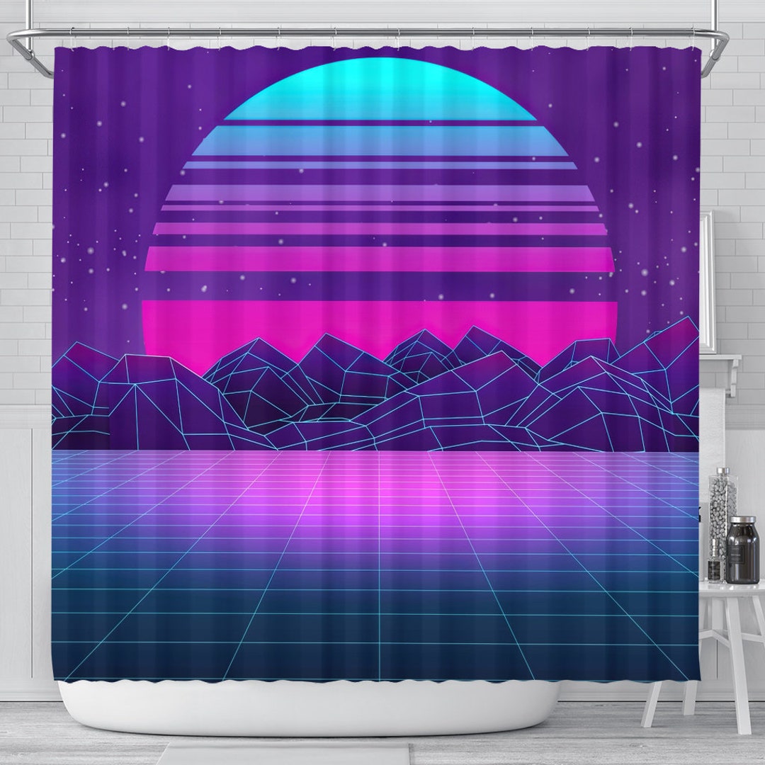 Synthwave Vaporwave Aesthetic Shower Curtain Cute Shower Etsy