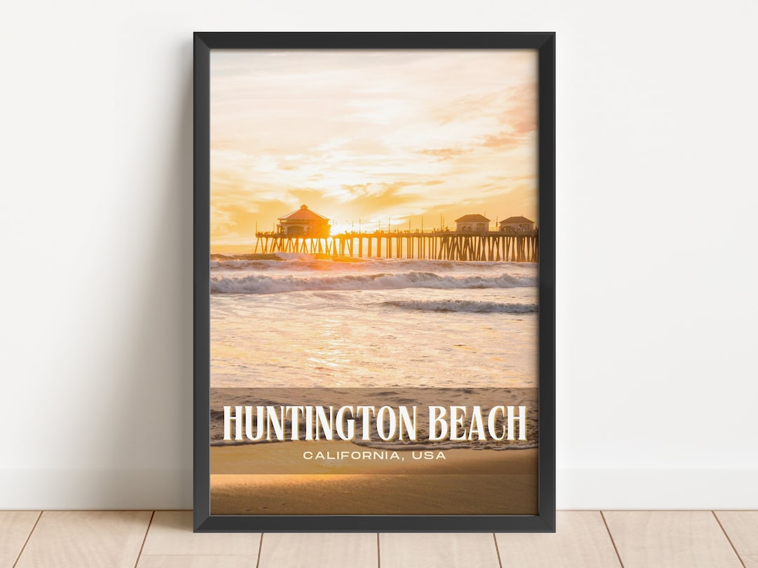 Huntington Beach Retro Wall Art, Huntington Beach Canvas, Huntington