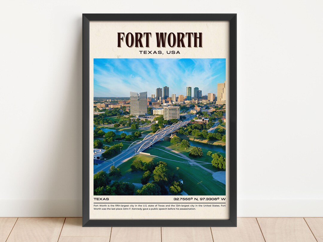 Fort Worth Vintage Wall Art, Fort Worth Canvas, Fort Worth Framed
