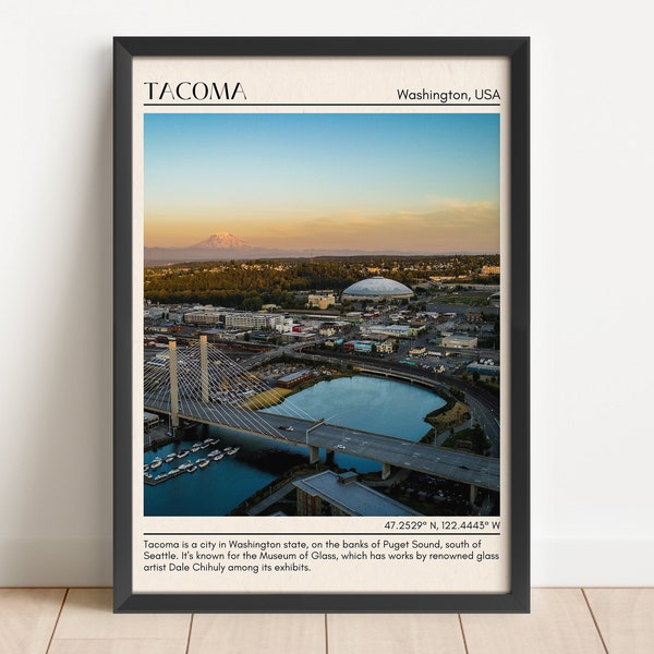 Tacoma Minimal Wall Art, Tacoma Canvas, Tacoma Framed Poster, Tacoma Photo, Tacoma Poster Print, Tacoma Wall Decor, USA Poster Print