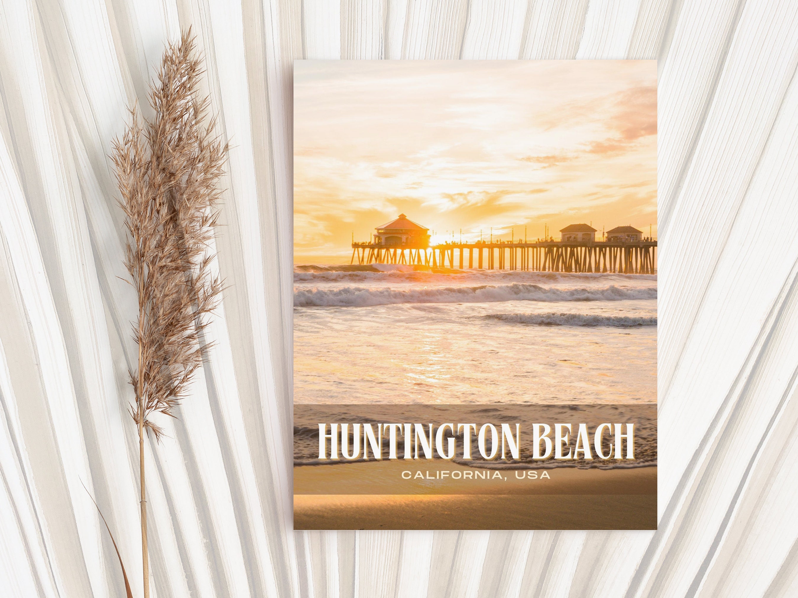 Huntington Beach Retro Wall Art, Huntington Beach Canvas, Huntington