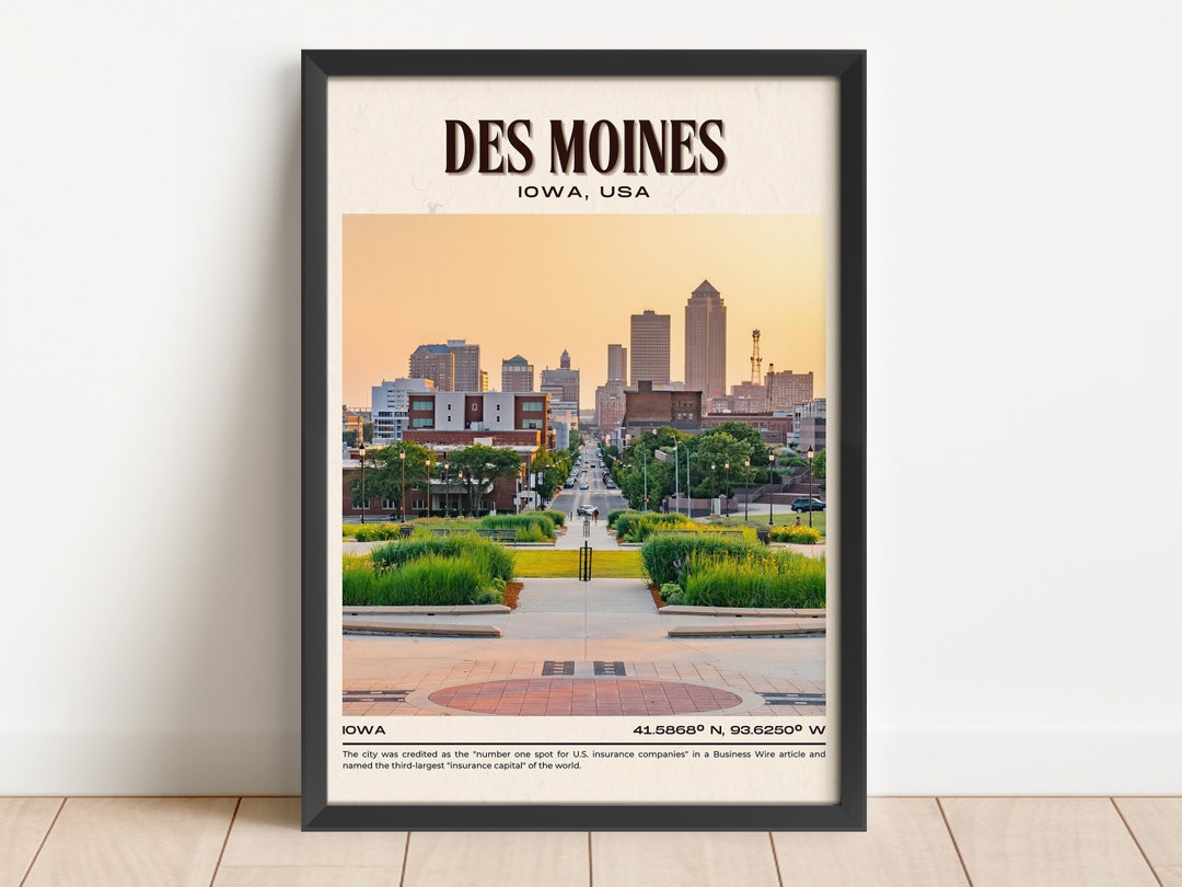 Des Moines Vintage Wall Art Des Moines Canvas Des Moines Etsy