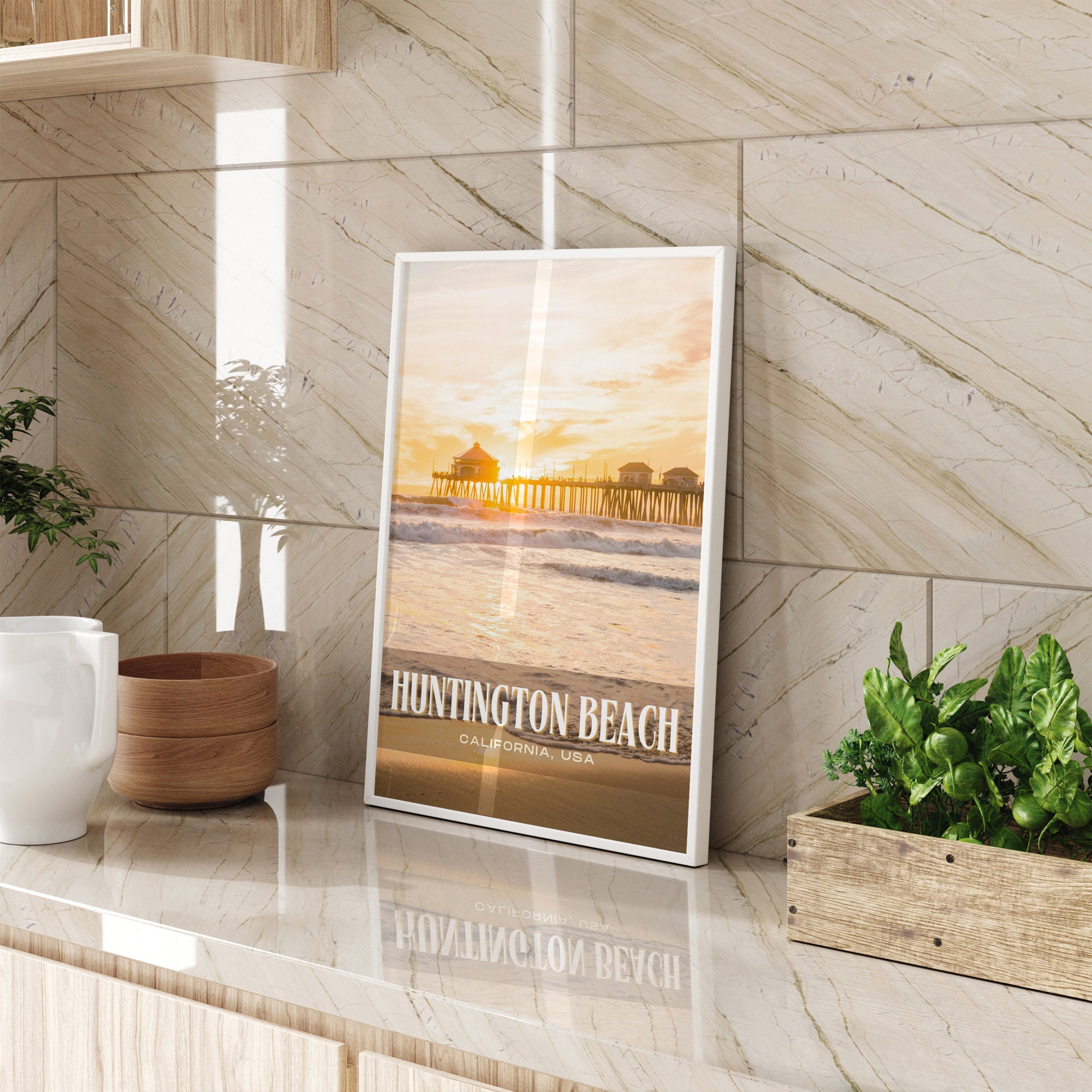 Huntington Beach Retro Wall Art, Huntington Beach Canvas, Huntington