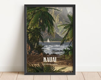 Kauai Retro Wall Art, Kauai Canvas, Kauai Framed Poster, Kauai Photo, Kauai Poster Print, Kauai Wall Decor, Hawaii, USA Poster