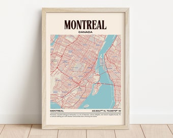 Montreal Map Wall Art, Montreal Canvas, Montreal Photo, Montreal Framed Poster, Montreal Wall Decor, Montreal Poster Print, Canada