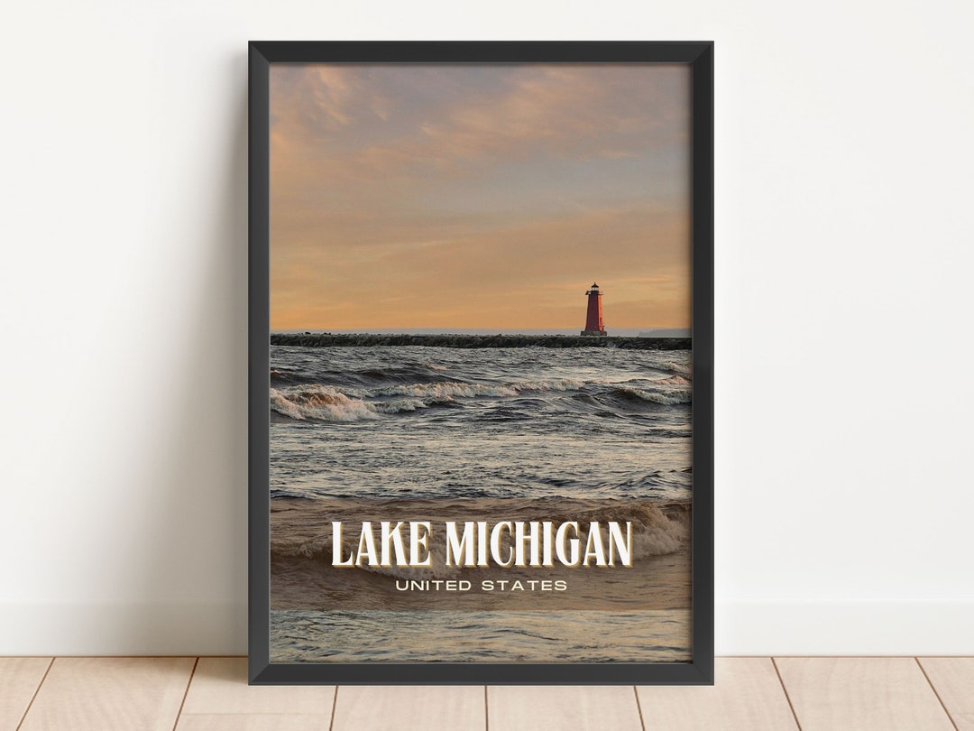 Lake Michigan Retro Wall Art, Lake Michigan Canvas, Lake Michigan