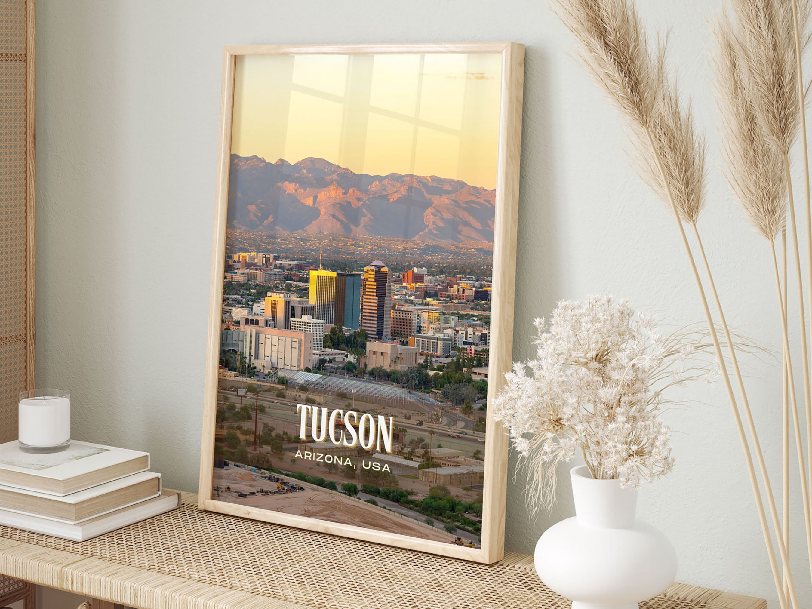 Tucson Retro Wall Art, Tucson Canvas, Tucson Framed Poster, Tucson