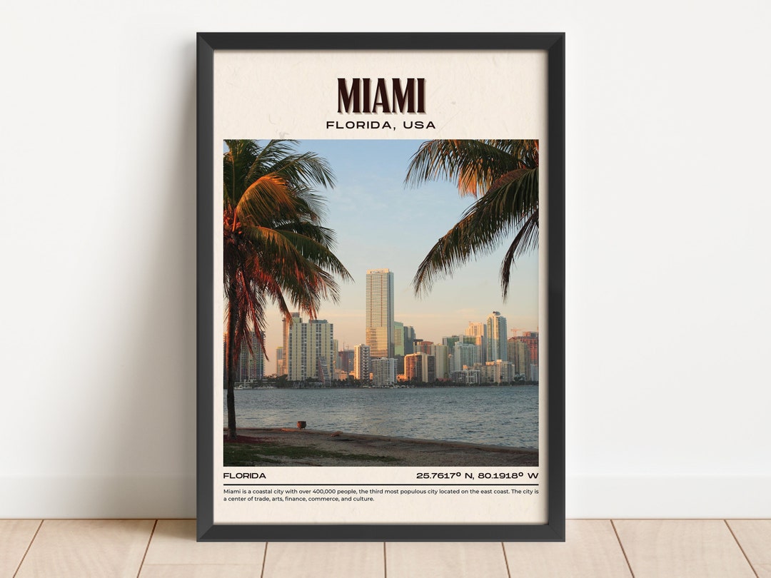 INSTANT DIGITAL DOWNLOAD, Miami Vintage Wall Art, Miami Canvas, Miami