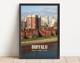 Buffalo Retro Wall Art, Buffalo Canvas, Buffalo Framed Poster, Buffalo Photo, Buffalo Poster Print, Buffalo Wall Decor, USA Poster