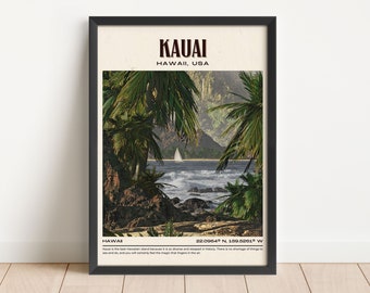 Kauai Vintage Wall Art, Kauai Canvas, Kauai Framed Poster, Kauai Photo, Kauai Poster Print, Kauai Wall Decor, Hawaii, United States
