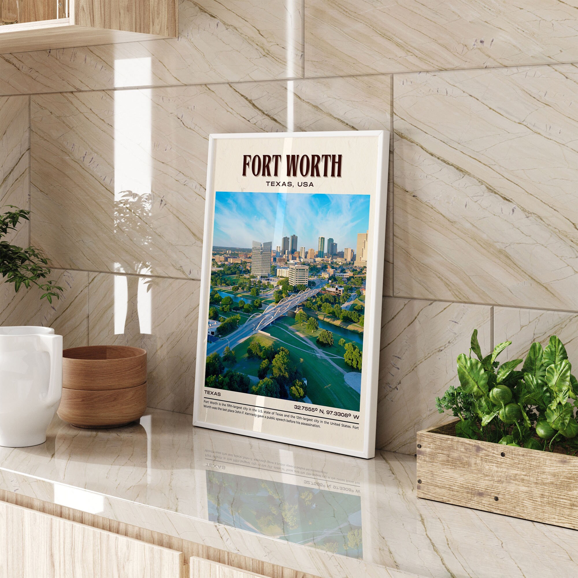 Fort Worth Vintage Wall Art, Fort Worth Canvas, Fort Worth Framed