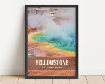 Yellowstone National Park Retro Wall Art, Yellowstone Canvas, Yellowstone Framed Poster, Yellowstone Photo, Yellowstone Wall Decor, USA