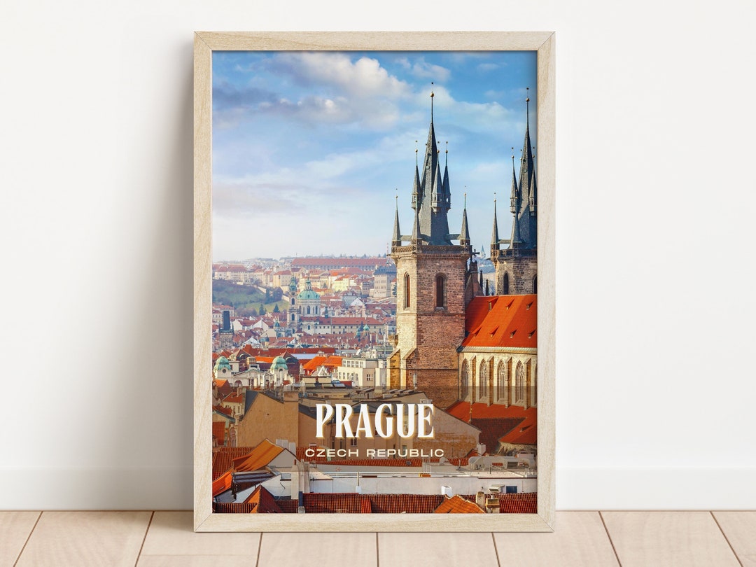 Prague Retro Wall Art, Prague Canvas, Prague Photo, Prague Framed