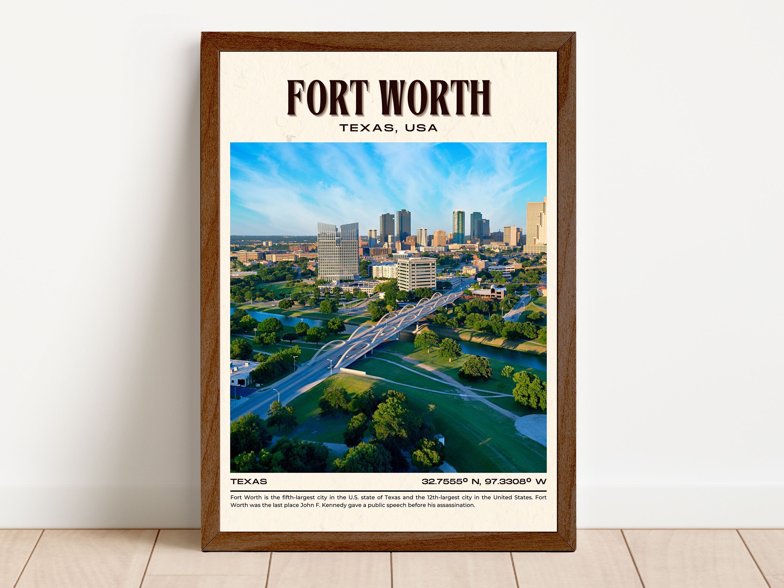 Fort Worth Vintage Wall Art, Fort Worth Canvas, Fort Worth Framed