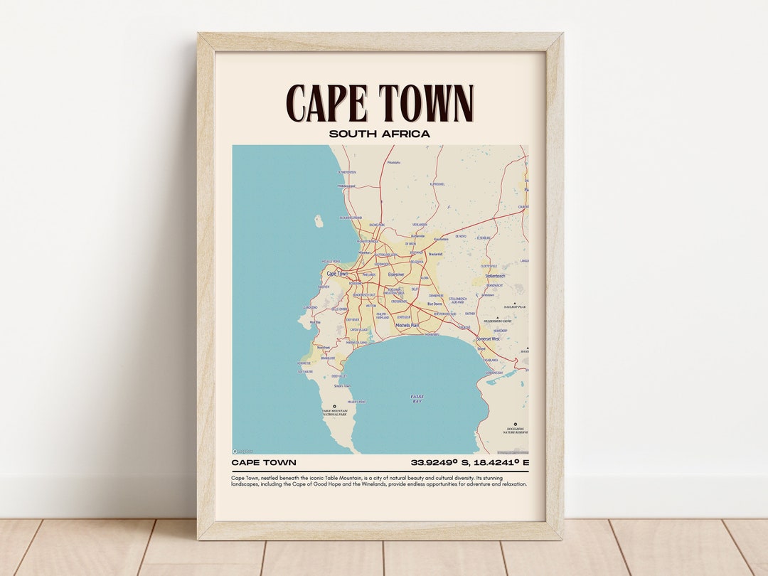 Cape Town Map Wall Art, Cape Town Canvas, Cape Town Photo, Cape Town