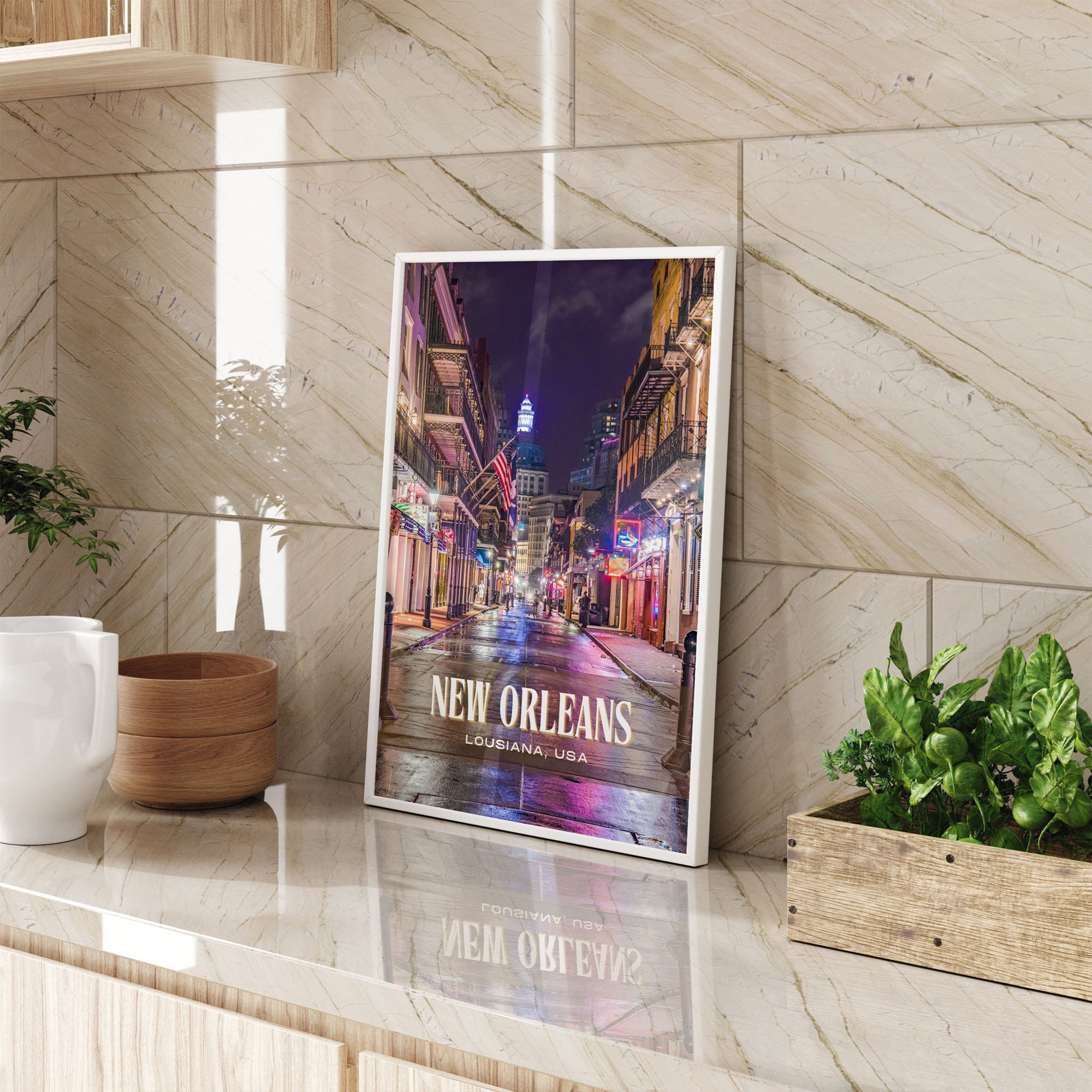 New Orleans Retro Wall Art, New Orleans Canvas, New Orleans Framed