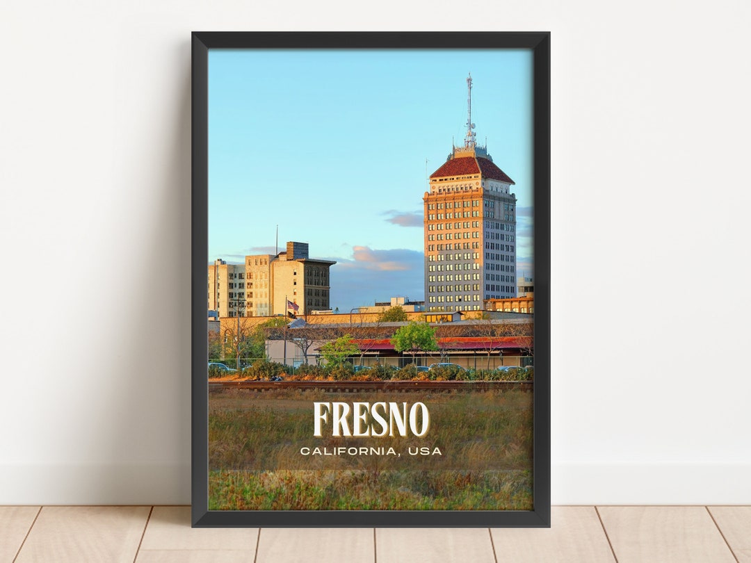 Fresno Retro Wall Art, Fresno Canvas, Fresno Framed Poster, Fresno