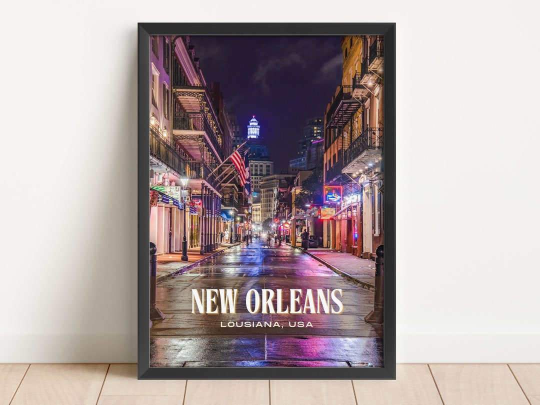 New Orleans Retro Wall Art, New Orleans Canvas, New Orleans Framed
