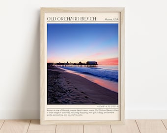 Old Orchard Beach Wall Canvas, Old Orchard Beach Framed Poster Wall Decor, Maine, USA, Beach Monogram Frame, Vintage Landscape Ocean Beach