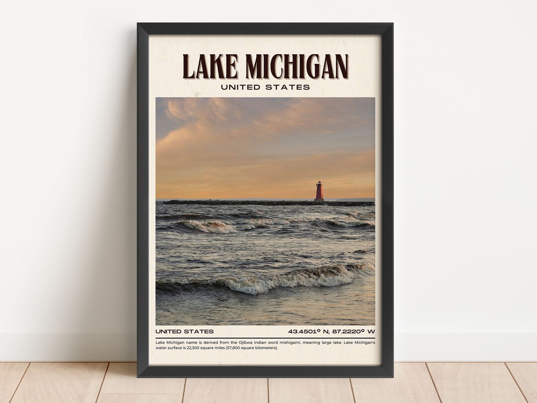 INSTANT DIGITAL DOWNLOAD, Lake Michigan Vintage Wall Art, Lake Michigan