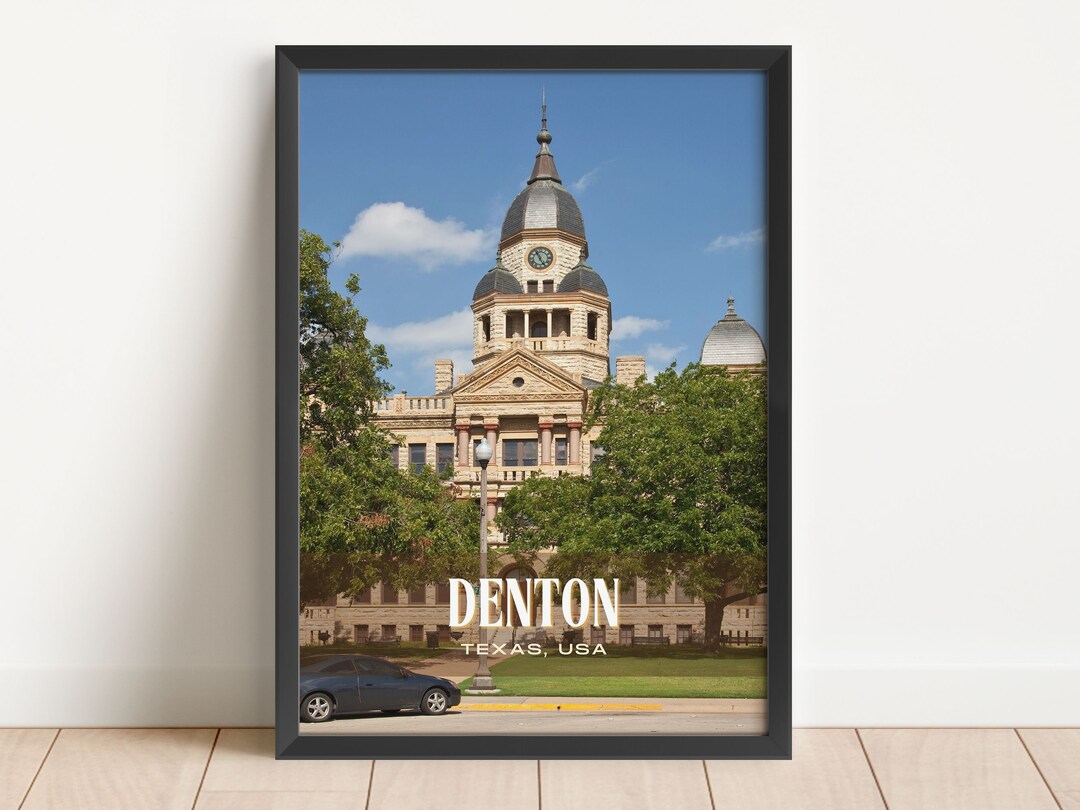 Denton Retro Wall Art, Denton Canvas, Denton Framed Poster, Denton