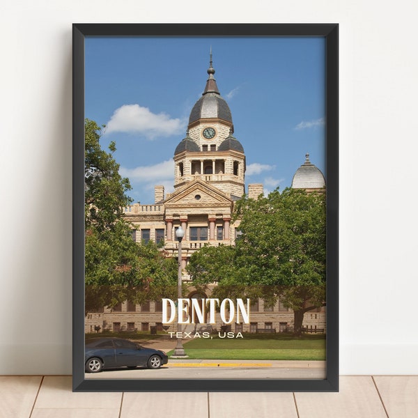 Denton Retro Wall Art, Denton Canvas, Denton Framed Poster, Denton Photo, Denton Poster Print, Denton Wall Decor, USA Poster, Texas Travel