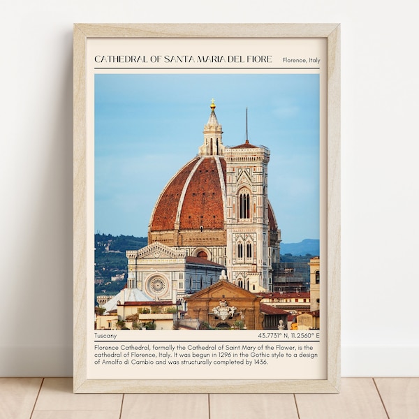 Cathedral of Santa Maria del Fiore Wall Art Poster, Florence Cathedral City Poster, Florence Wall Art Italian Cathedral Print for Home Decor