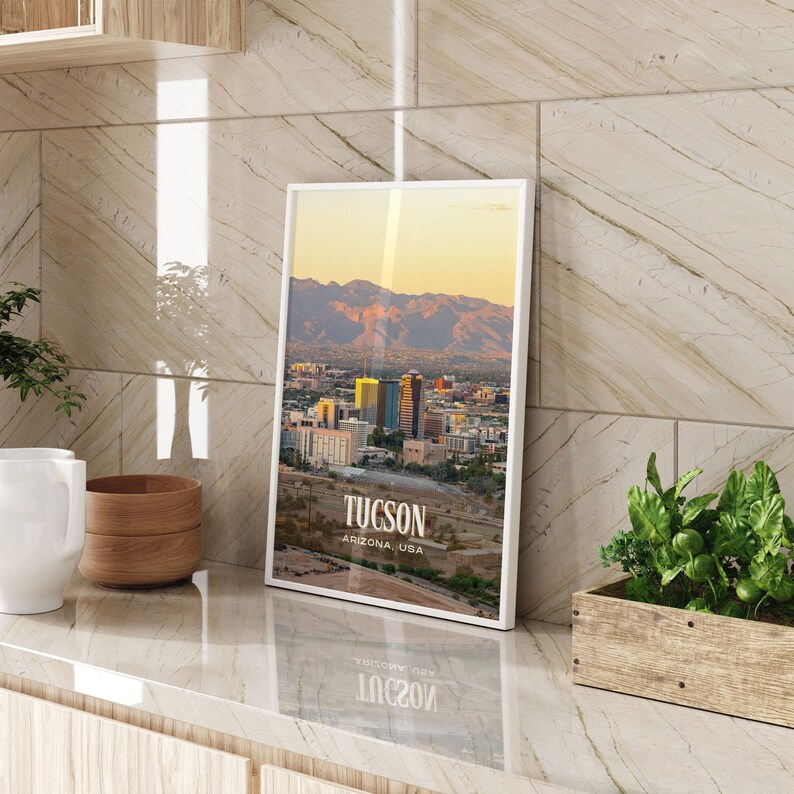 Tucson Retro Wall Art, Tucson Canvas, Tucson Framed Poster, Tucson