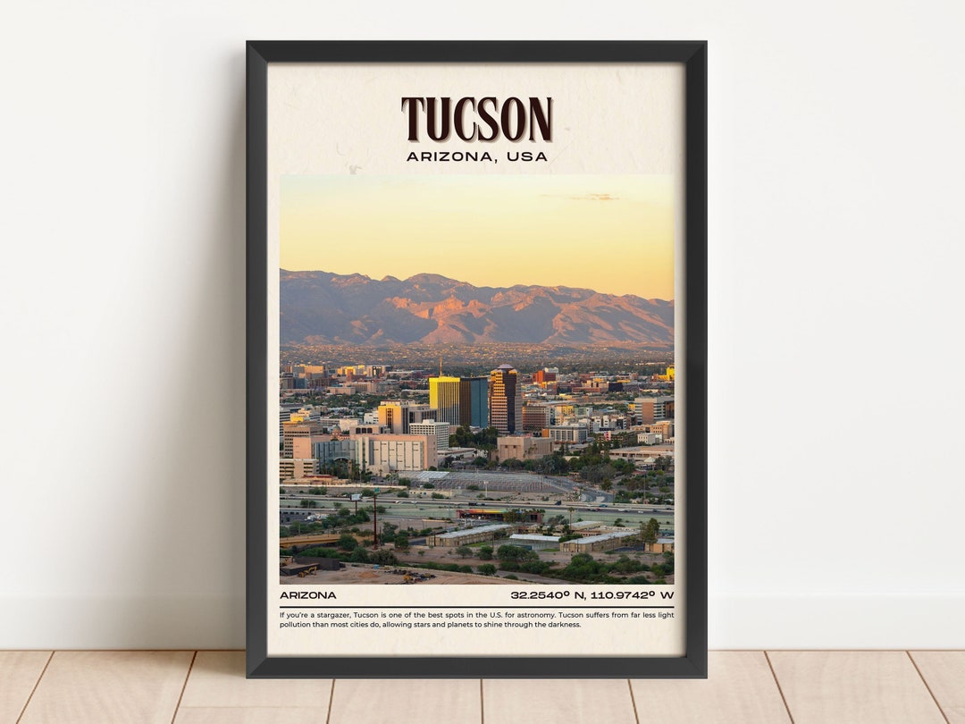 Tucson Vintage Wall Art, Tucson Canvas, Tucson Framed Poster, Tucson