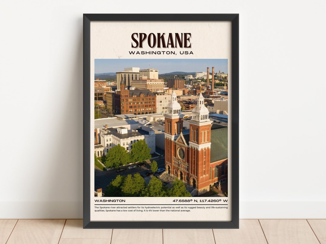 Spokane Vintage Wall Art, Spokane Canvas, Spokane Framed Poster