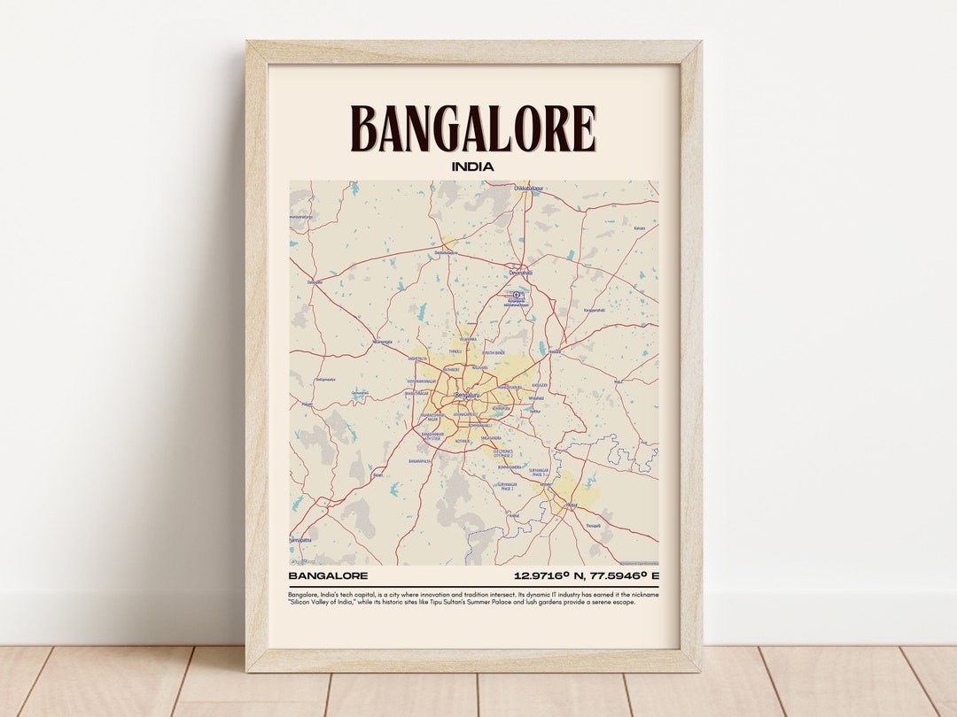 Bangalore Map Wall Art, Bangalore Canvas, Bangalore Photo, Bangalore