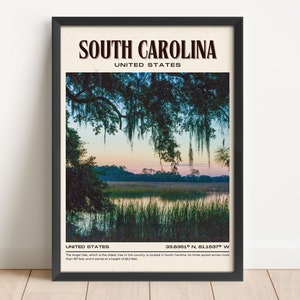 South Carolina Vintage Wall Art, South Carolina Canvas, South Carolina Framed Poster, South Carolina Poster Print, South Carolina Wall Decor image 1