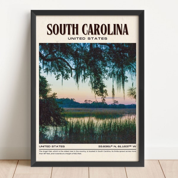 South Carolina Vintage Wall Art, South Carolina Canvas, South Carolina Framed Poster, South Carolina Poster Print, South Carolina Wall Decor