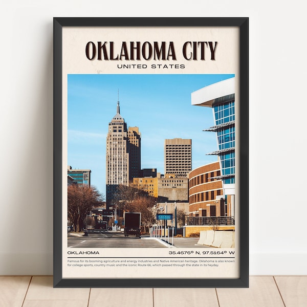 Oklahoma City Vintage Wall Art, Oklahoma City Canvas, Oklahoma City Framed Poster, Oklahoma City Photo, Oklahoma City Wall Decor, USA Poster