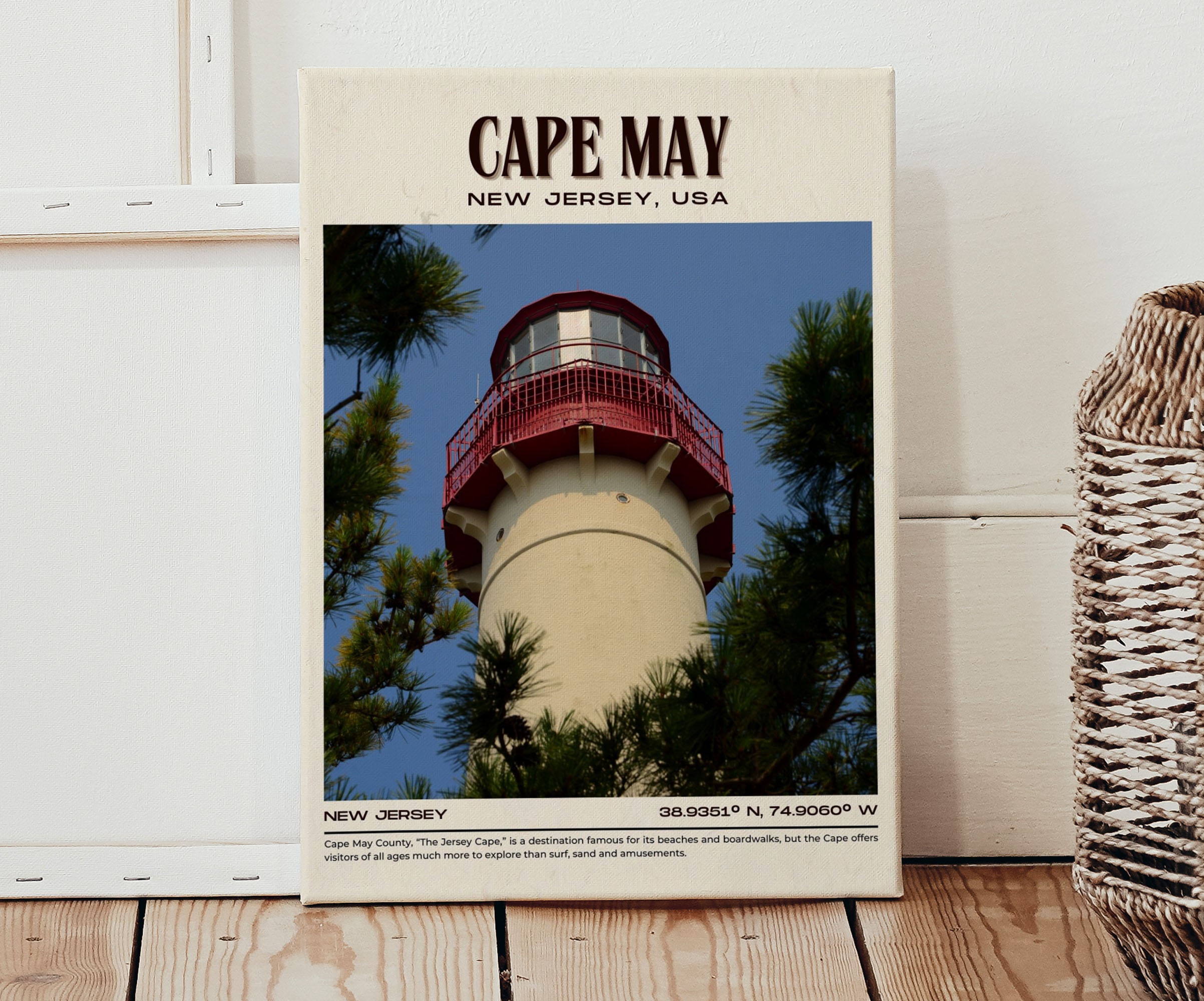 INSTANT DIGITAL DOWNLOAD, Cape May Vintage Wall Art, Cape May Canvas