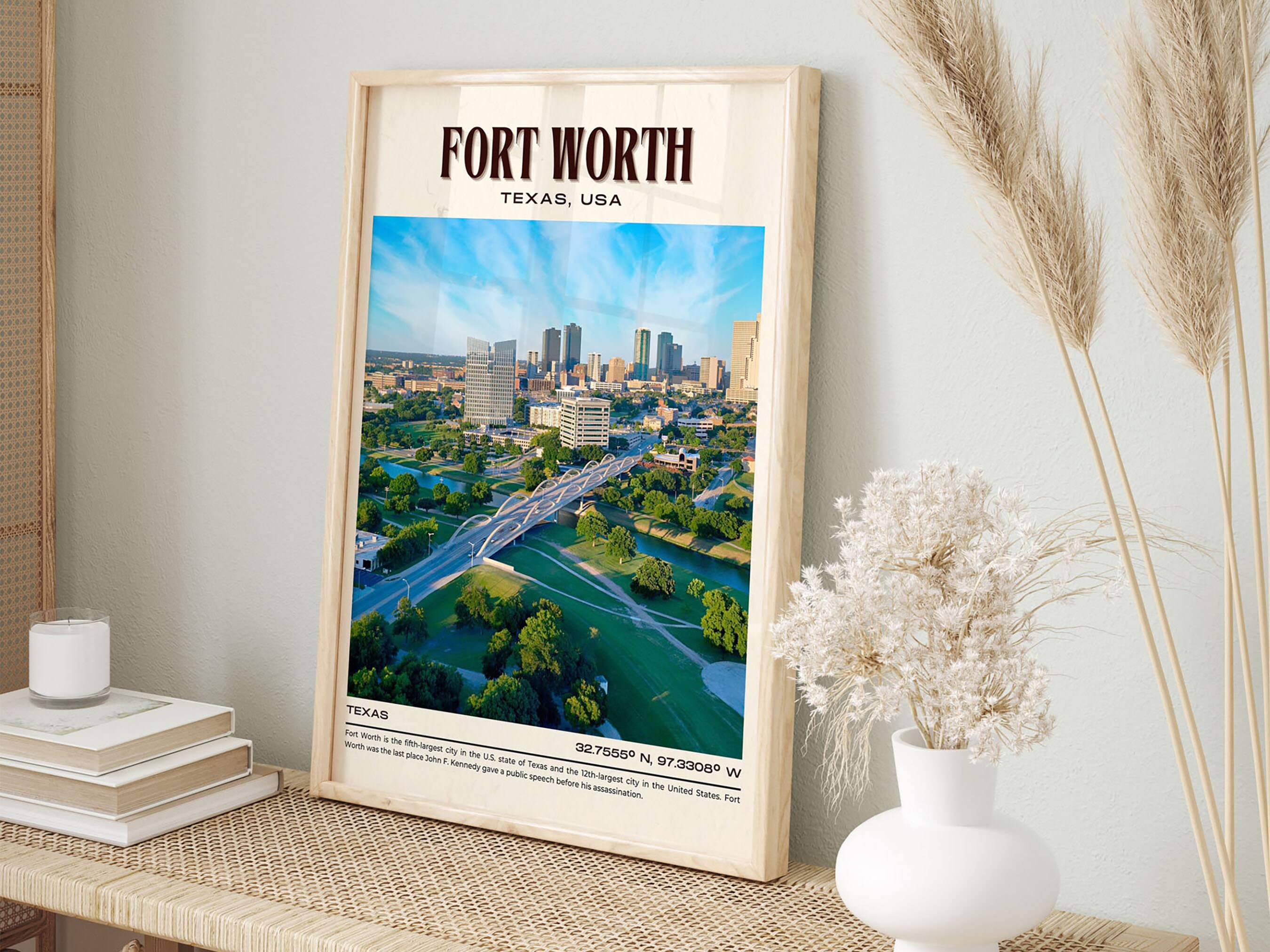 Fort Worth Vintage Wall Art, Fort Worth Canvas, Fort Worth Framed