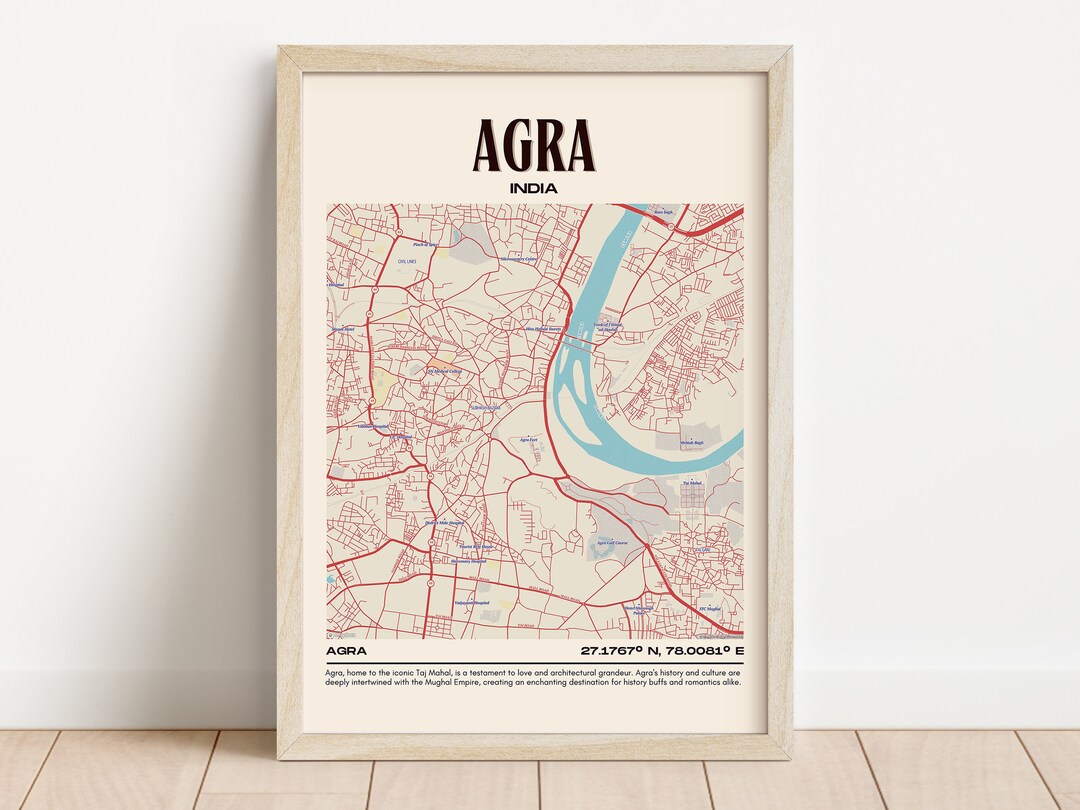 Agra Map Wall Art, Agra Canvas, Agra Photo, Agra Framed Poster, Agra