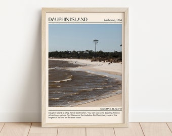 Dauphin Island Wall Art Canvas, Dauphin Island Framed Poster Photo Wall Decor, Alabama USA, Muted Coastal Landscape, Summer Cozy Blue Ocean