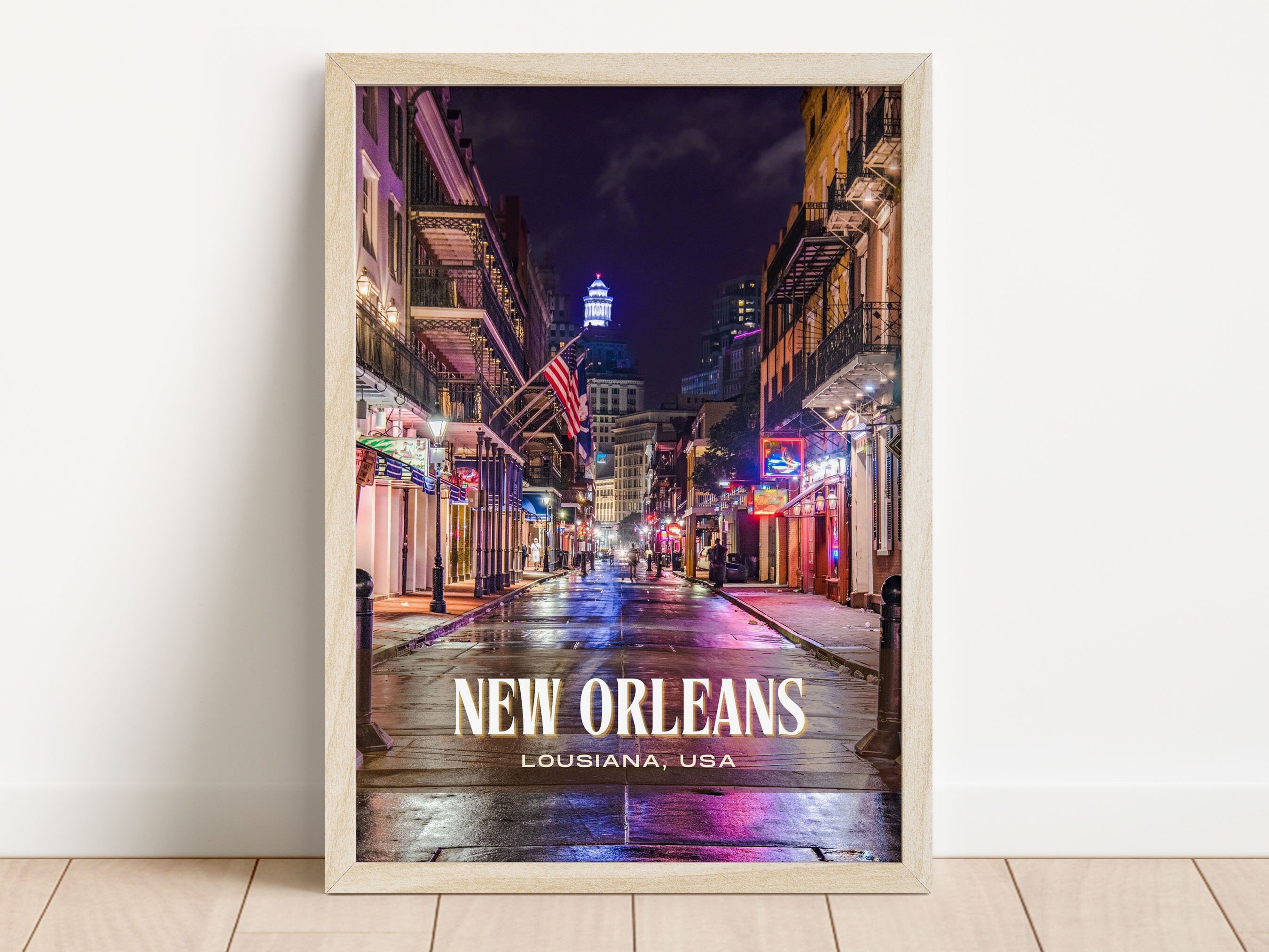 New Orleans Retro Wall Art, New Orleans Canvas, New Orleans Framed
