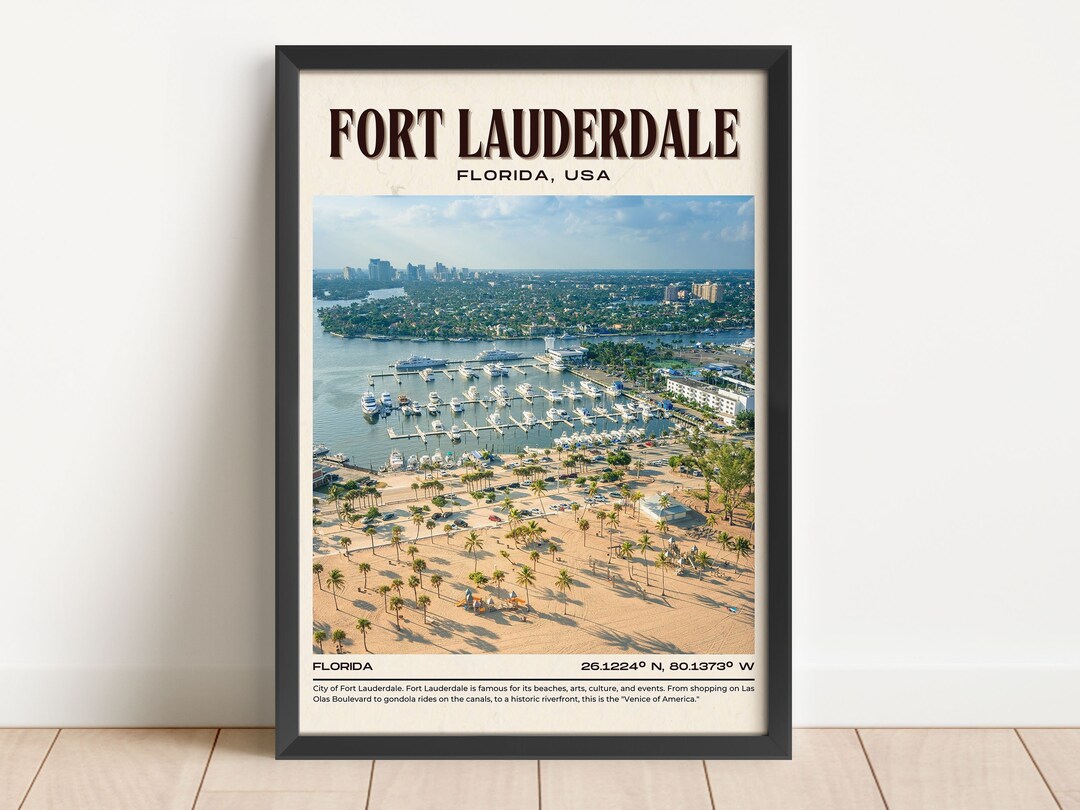 Fort Lauderdale Vintage Wall Art Fort Lauderdale Canvas Fort Etsy