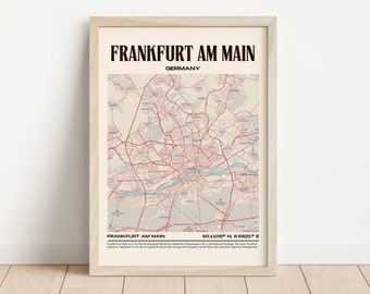 Frankfurt am Main Map Wall Art, Frankfurt am Main Canvas, Frankfurt am Main Photo, Frankfurt am Main Framed Poster, Germany Wall Decor