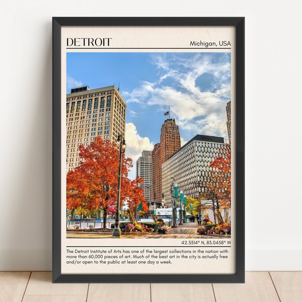 Detroit Wall Art, Detroit Canvas, Detroit Photo, Detroit Framed Poster Print, Detroit Wall Decor, Michigan Poster, USA Poster Print